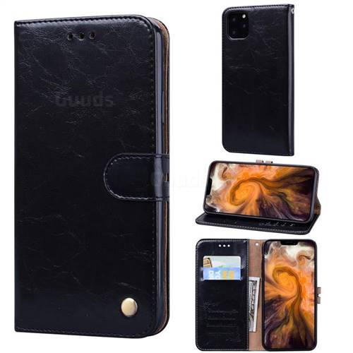 Luxury Retro Oil Wax PU Leather Wallet Phone Case for iPhone 11 Pro Max (6.5 inch) - Deep Black
