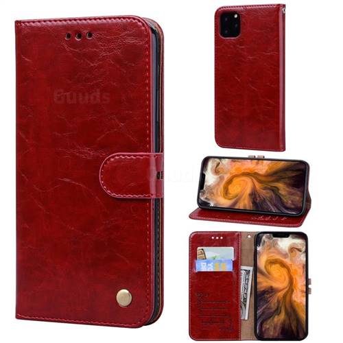 Luxury Retro Oil Wax PU Leather Wallet Phone Case for iPhone 11 Pro Max (6.5 inch) - Brown Red