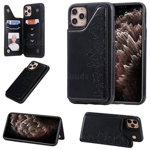 Yikatu Luxury Cute Cats Multifunction Magnetic Card Slots Stand Leather Back Cover for iPhone 11 Pro Max (6.5 inch) - Black