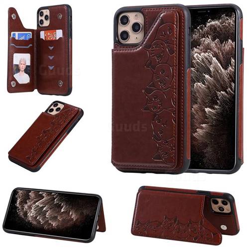 Yikatu Luxury Cute Cats Multifunction Magnetic Card Slots Stand Leather Back Cover for iPhone 11 Pro Max (6.5 inch) - Brown