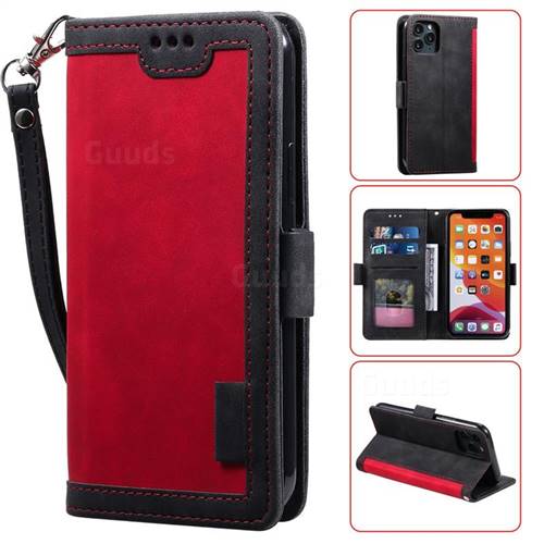Luxury Retro Stitching Leather Wallet Phone Case for iPhone 11 Pro Max (6.5 inch) - Deep Red