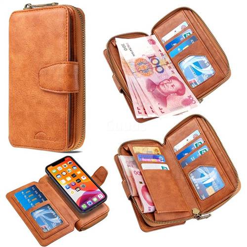 Binfen Color Retro Buckle Zipper Multifunction Leather Phone Wallet for iPhone 11 Pro Max (6.5 inch) - Brown