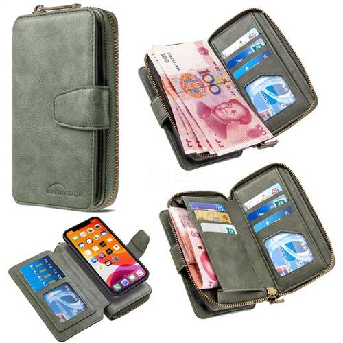 Binfen Color Retro Buckle Zipper Multifunction Leather Phone Wallet for iPhone 11 Pro Max (6.5 inch) - Celadon