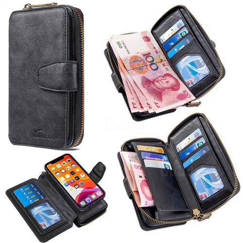 Binfen Color Retro Buckle Zipper Multifunction Leather Phone Wallet for iPhone 11 Pro Max (6.5 inch) - Black