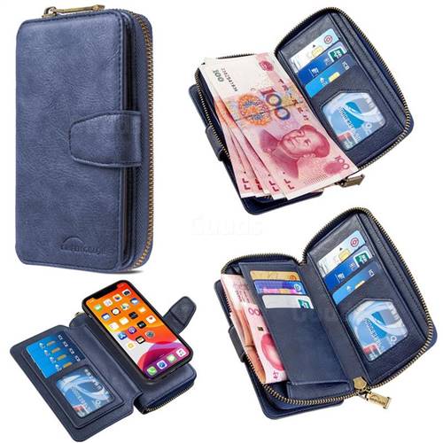 Binfen Color Retro Buckle Zipper Multifunction Leather Phone Wallet for iPhone 11 Pro Max (6.5 inch) - Blue
