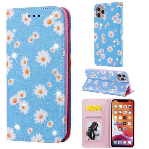 Ultra Slim Daisy Sparkle Glitter Powder Magnetic Leather Wallet Case for iPhone 11 Pro Max (6.5 inch) - Blue