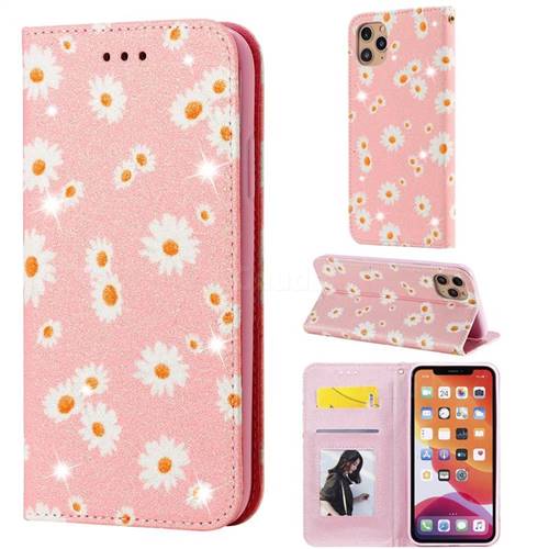 Ultra Slim Daisy Sparkle Glitter Powder Magnetic Leather Wallet Case for iPhone 11 Pro Max (6.5 inch) - Pink
