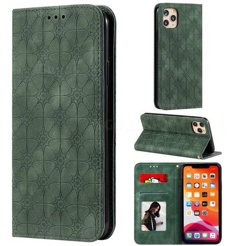 Intricate Embossing Four Leaf Clover Leather Wallet Case for iPhone 11 Pro Max (6.5 inch) - Blackish Green