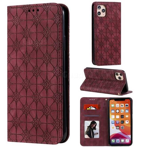 Intricate Embossing Four Leaf Clover Leather Wallet Case for iPhone 11 Pro Max (6.5 inch) - Claret