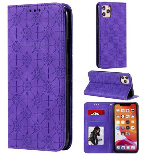 Intricate Embossing Four Leaf Clover Leather Wallet Case for iPhone 11 Pro Max (6.5 inch) - Purple