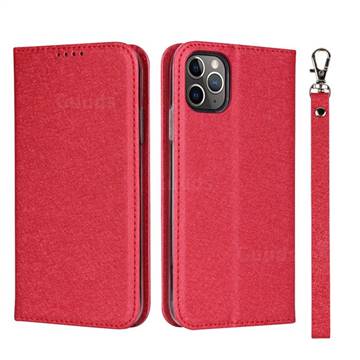 Ultra Slim Magnetic Automatic Suction Silk Lanyard Leather Flip Cover for iPhone 11 Pro Max (6.5 inch) - Red