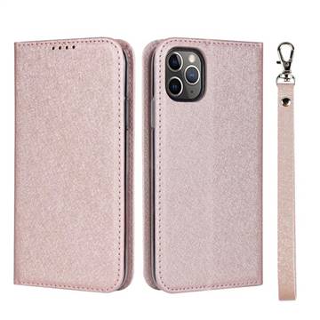 Ultra Slim Magnetic Automatic Suction Silk Lanyard Leather Flip Cover for iPhone 11 Pro Max (6.5 inch) - Rose Gold
