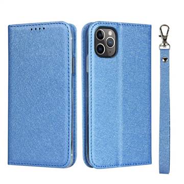 Ultra Slim Magnetic Automatic Suction Silk Lanyard Leather Flip Cover for iPhone 11 Pro Max (6.5 inch) - Sky Blue