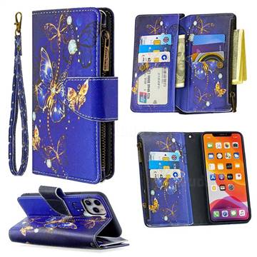 Purple Butterfly Binfen Color BF03 Retro Zipper Leather Wallet Phone Case for iPhone 11 Pro Max (6.5 inch)