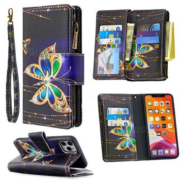 Golden Shining Butterfly Binfen Color BF03 Retro Zipper Leather Wallet Phone Case for iPhone 11 Pro Max (6.5 inch)