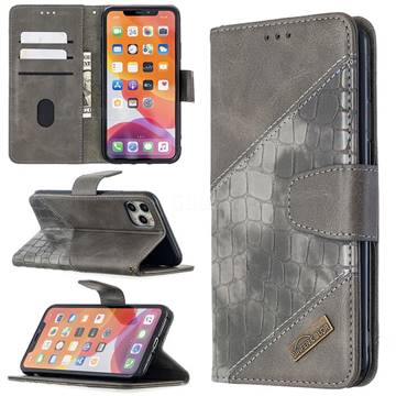 BinfenColor BF04 Color Block Stitching Crocodile Leather Case Cover for iPhone 11 Pro Max (6.5 inch) - Gray