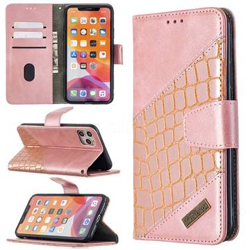 BinfenColor BF04 Color Block Stitching Crocodile Leather Case Cover for iPhone 11 Pro Max (6.5 inch) - Rose Gold