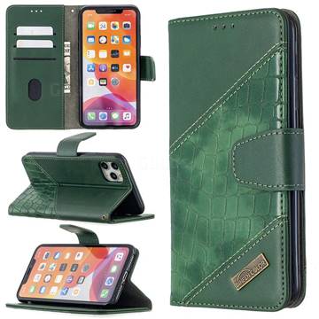 BinfenColor BF04 Color Block Stitching Crocodile Leather Case Cover for iPhone 11 Pro Max (6.5 inch) - Green