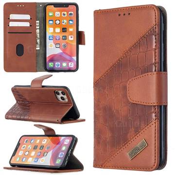 BinfenColor BF04 Color Block Stitching Crocodile Leather Case Cover for iPhone 11 Pro Max (6.5 inch) - Brown