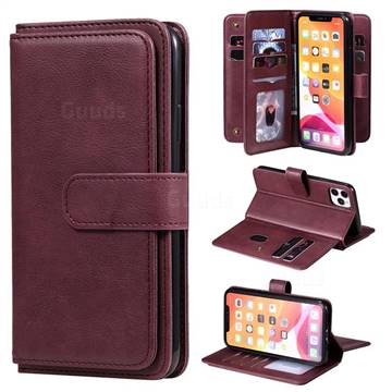 Multi-function Ten Card Slots and Photo Frame PU Leather Wallet Phone Case Cover for iPhone 11 Pro Max (6.5 inch) - Claret