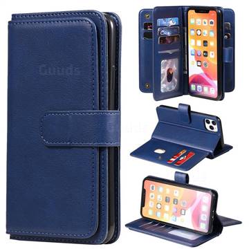 Multi-function Ten Card Slots and Photo Frame PU Leather Wallet Phone Case Cover for iPhone 11 Pro Max (6.5 inch) - Dark Blue