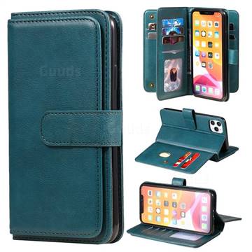 Multi-function Ten Card Slots and Photo Frame PU Leather Wallet Phone Case Cover for iPhone 11 Pro Max (6.5 inch) - Dark Green