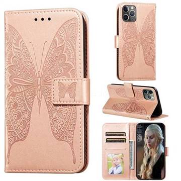 Intricate Embossing Vivid Butterfly Leather Wallet Case for iPhone 11 Pro Max (6.5 inch) - Rose Gold