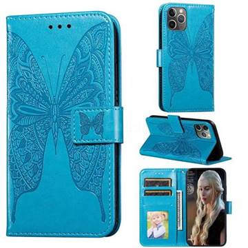 Intricate Embossing Vivid Butterfly Leather Wallet Case for iPhone 11 Pro Max (6.5 inch) - Blue