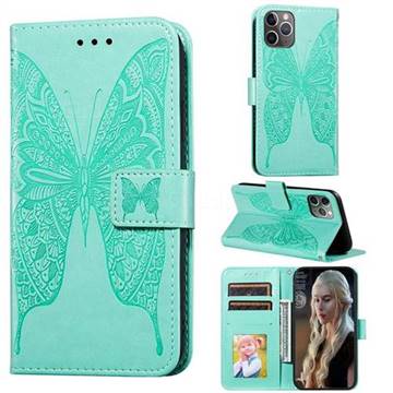 Intricate Embossing Vivid Butterfly Leather Wallet Case for iPhone 11 Pro Max (6.5 inch) - Green