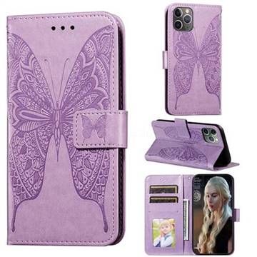 Intricate Embossing Vivid Butterfly Leather Wallet Case for iPhone 11 Pro Max (6.5 inch) - Purple