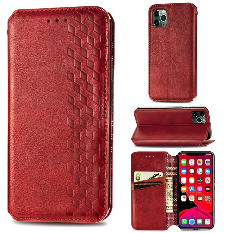 Ultra Slim Fashion Business Card Magnetic Automatic Suction Leather Flip Cover for iPhone 11 Pro Max (6.5 inch) - Red