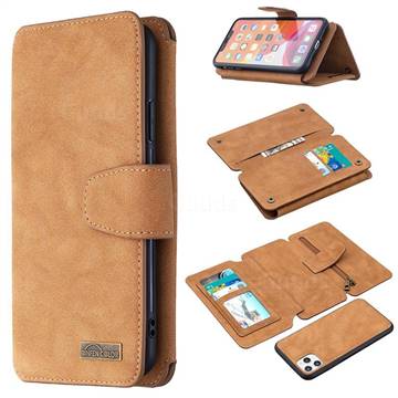 Binfen Color BF07 Frosted Zipper Bag Multifunction Leather Phone Wallet for iPhone 11 Pro Max (6.5 inch) - Brown