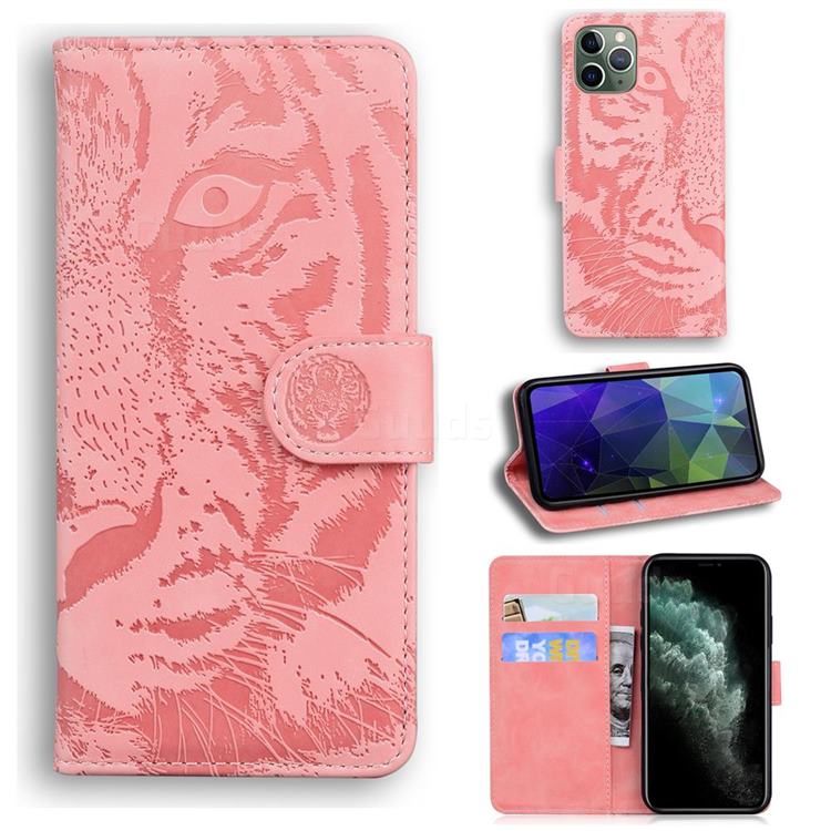 Intricate Embossing Tiger Face Leather Wallet Case for iPhone 11 Pro Max (6.5 inch) - Pink