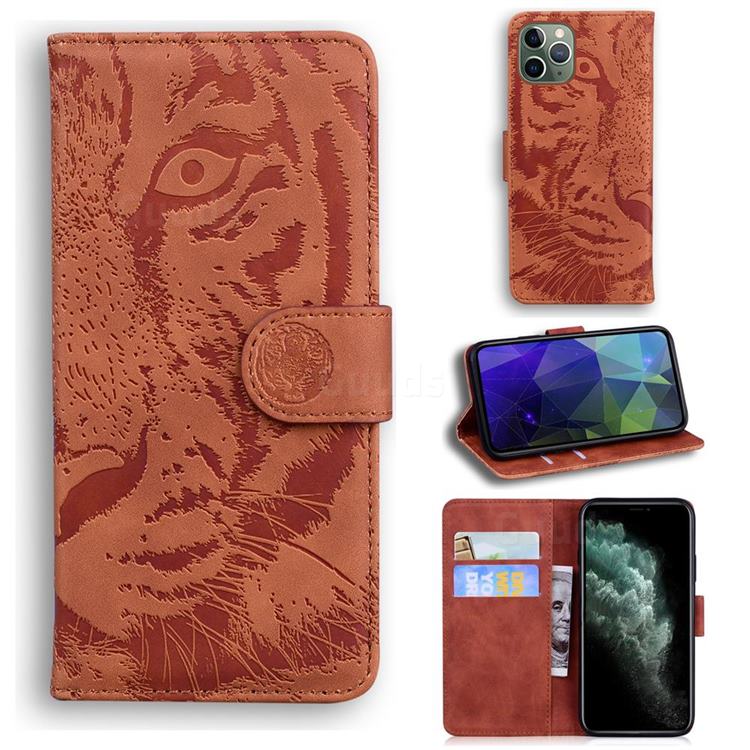 Intricate Embossing Tiger Face Leather Wallet Case for iPhone 11 Pro Max (6.5 inch) - Brown
