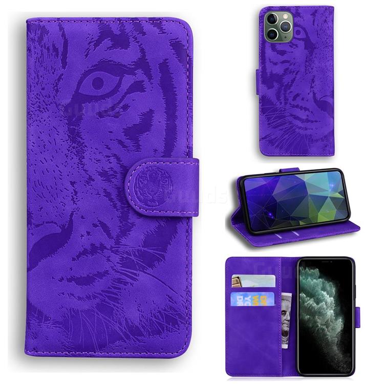 Intricate Embossing Tiger Face Leather Wallet Case for iPhone 11 Pro Max (6.5 inch) - Purple