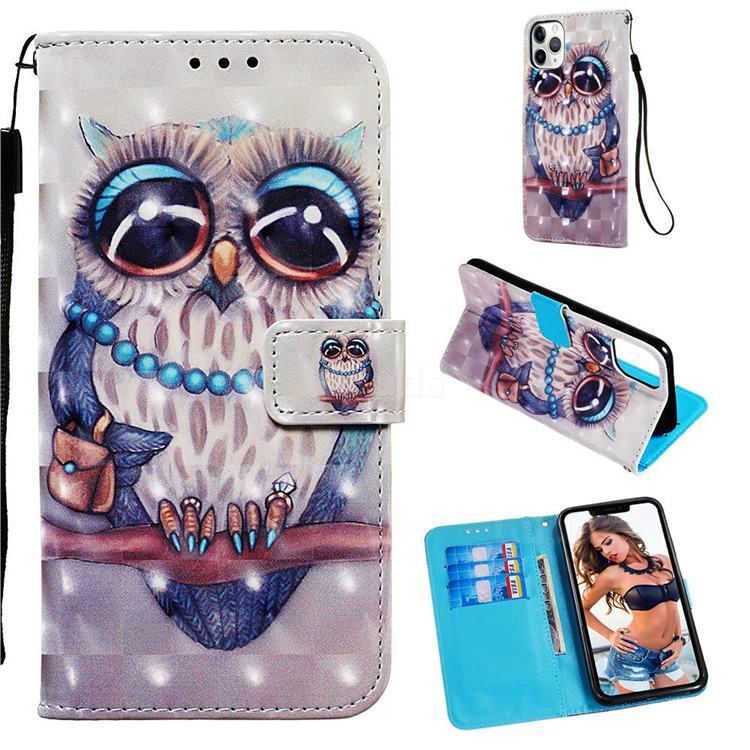 Sweet Gray Owl 3D Painted Leather Wallet Case for iPhone 11 Pro Max (6.5 inch)