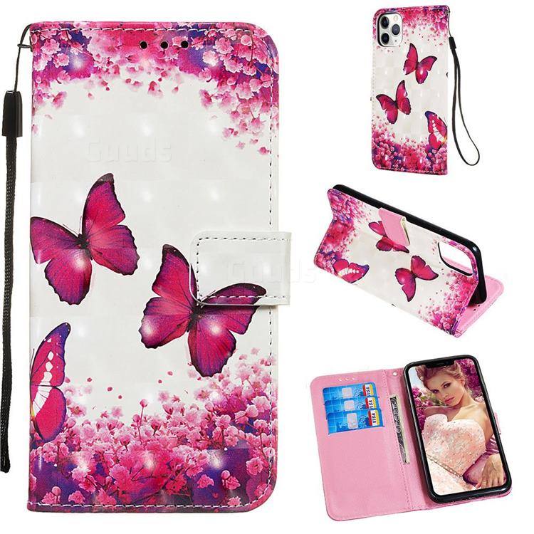 Rose Butterfly 3D Painted Leather Wallet Case for iPhone 11 Pro Max (6.5 inch)