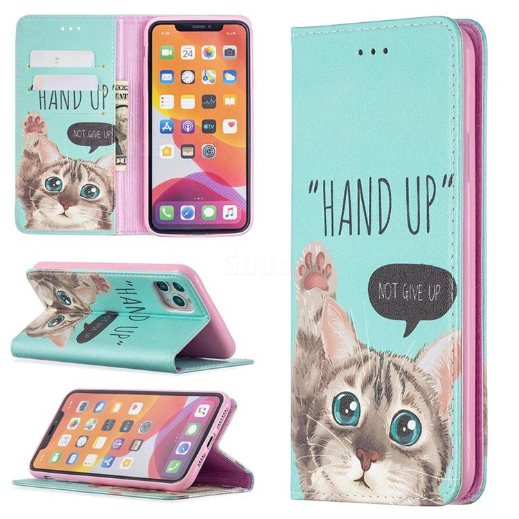 Hand Up Cat Slim Magnetic Attraction Wallet Flip Cover for iPhone 11 Pro Max (6.5 inch)