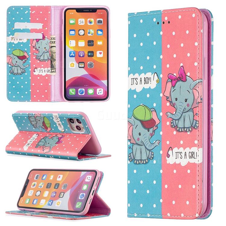 Elephant Boy and Girl Slim Magnetic Attraction Wallet Flip Cover for iPhone 11 Pro Max (6.5 inch)
