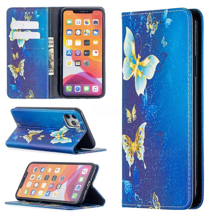 Gold Butterfly Slim Magnetic Attraction Wallet Flip Cover for iPhone 11 Pro Max (6.5 inch)