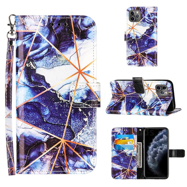 Starry Blue Stitching Color Marble Leather Wallet Case for iPhone 11 Pro Max (6.5 inch)