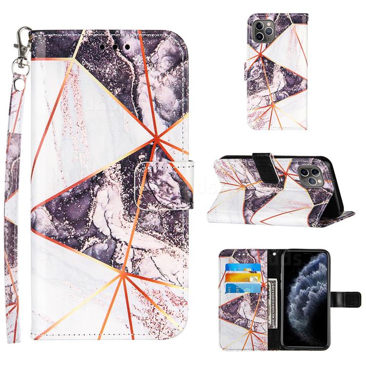Black and White Stitching Color Marble Leather Wallet Case for iPhone 11 Pro Max (6.5 inch)