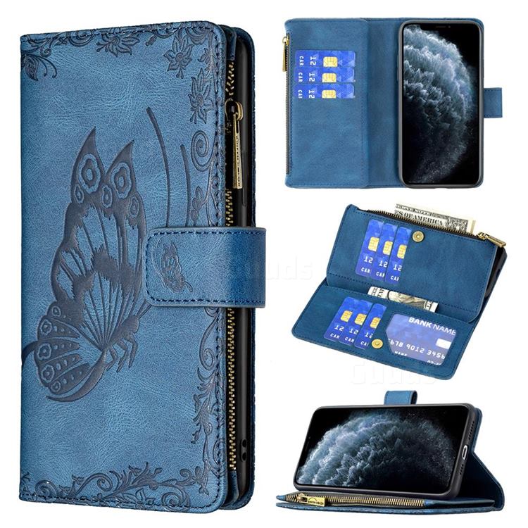 Binfen Color Imprint Vivid Butterfly Buckle Zipper Multi-function Leather Phone Wallet for iPhone 11 Pro Max (6.5 inch) - Blue