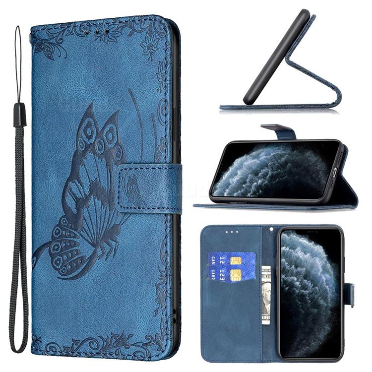 Binfen Color Imprint Vivid Butterfly Leather Wallet Case for iPhone 11 Pro Max (6.5 inch) - Blue