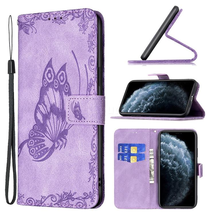 Binfen Color Imprint Vivid Butterfly Leather Wallet Case for iPhone 11 Pro Max (6.5 inch) - Purple