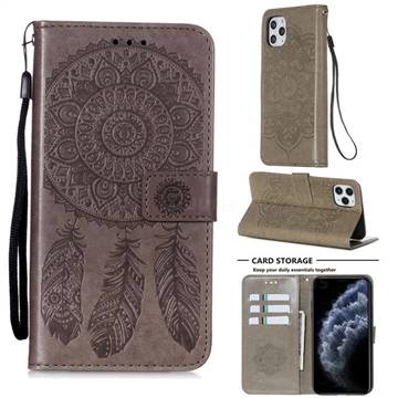 Embossing Dream Catcher Mandala Flower Leather Wallet Case for iPhone 11 Pro Max (6.5 inch) - Gray