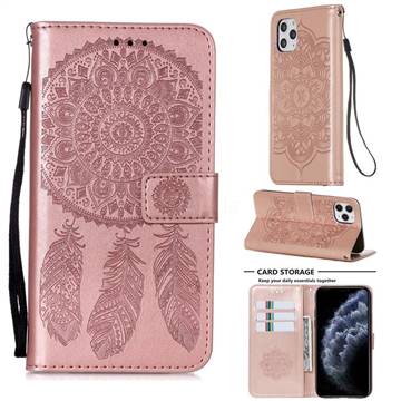 Embossing Dream Catcher Mandala Flower Leather Wallet Case for iPhone 11 Pro Max (6.5 inch) - Rose Gold