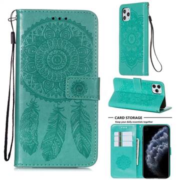Embossing Dream Catcher Mandala Flower Leather Wallet Case for iPhone 11 Pro Max (6.5 inch) - Green