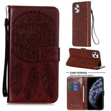 Embossing Dream Catcher Mandala Flower Leather Wallet Case for iPhone 11 Pro Max (6.5 inch) - Brown