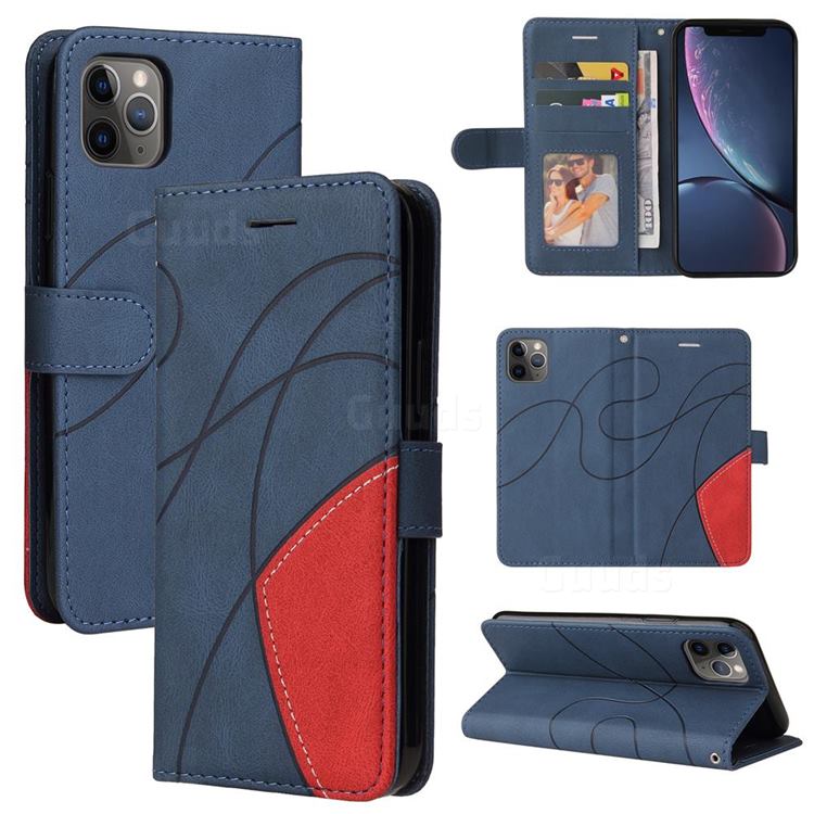 Luxury Two-color Stitching Leather Wallet Case Cover for iPhone 11 Pro Max (6.5 inch) - Blue
